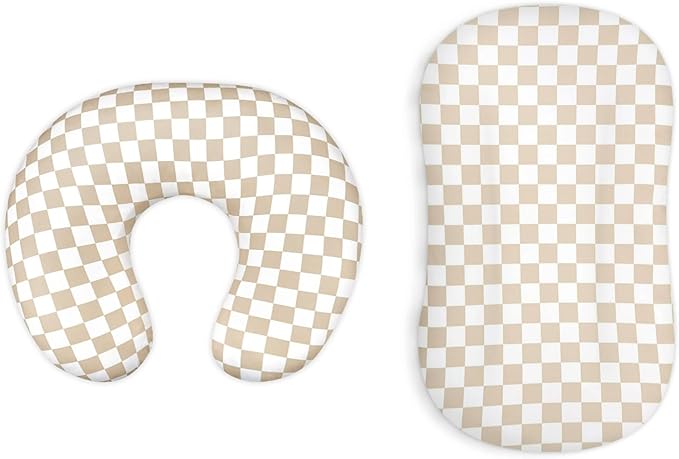 DILIMI Nursing Pillow Cover and Baby Lounger Cover, Comfortable Slipcover Newborn Lounger Cover for Boys Girls, Light Brown Checkerboard (Pillow Not Include)