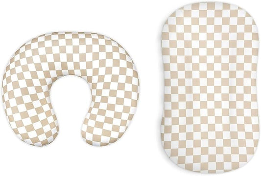 DILIMI Nursing Pillow Cover and Baby Lounger Cover, Comfortable Slipcover Newborn Lounger Cover for Boys Girls, Light Brown Checkerboard (Pillow Not Include)