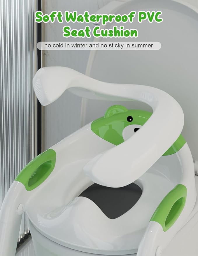 Potty Training Seat with Step Stool, Toddler Potty Training Toilet Seat with Non-Slip Step Splash Guard Safety Handles and Waterproof Cushion, 2 In 1 Toddler Potty Seat