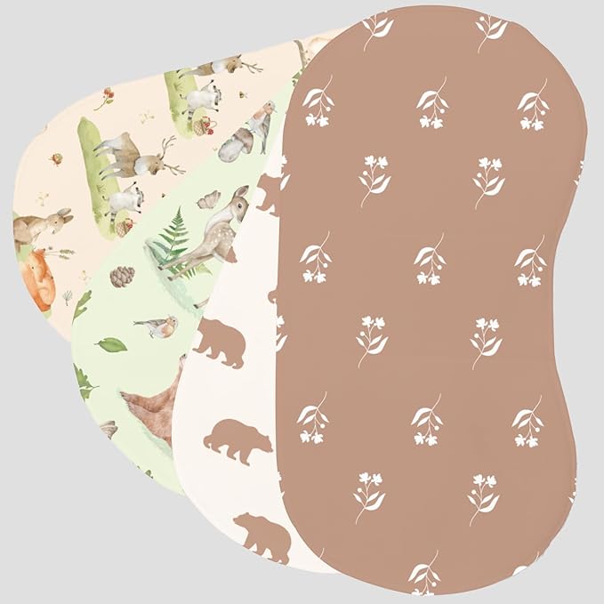 4pcs Woodland Baby Burp Cloths for Boys Girls Parent,100% Cotton Forest Animal Themed Muslin Burping Cloths,Burp Rags,Absorbent Spit-Up Cloths for Infant Newborns