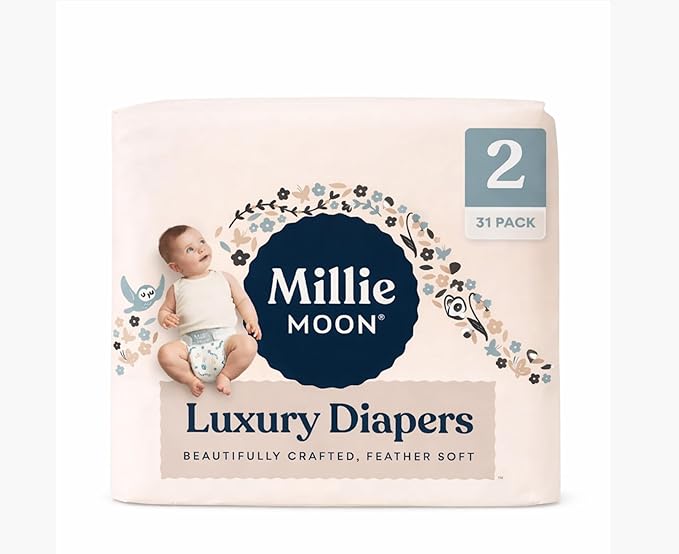 Millie Moon Luxury Disposable Baby Diapers Size 2 I 31 Count i, Ultra Soft Comfort, Absorbent Core for Day & Night Use, Wetness Indicator, Gentle Materials, Secure Fit