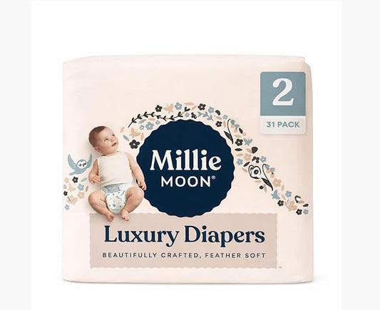 Millie Moon Luxury Disposable Baby Diapers Size 2 I 31 Count i, Ultra Soft Comfort, Absorbent Core for Day & Night Use, Wetness Indicator, Gentle Materials, Secure Fit