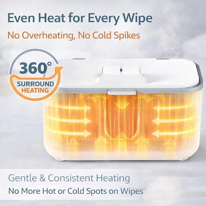 Wet Wipes Heater,Baby Wipe Warmer and Baby Wet Wipes Dispenser Large Capacity with Night Light and View Window Fast and Even Heating Diaper Wipe Warmer