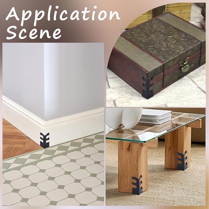 CRASPIRE 16Pcs Baseboard Corner Protectors Vintage Metal Rustic Decorative Guards Skirting Board Black Safety Bracket with Screws for Wood Furniture Table Wall Edge Cover File Boxes Bookshelves