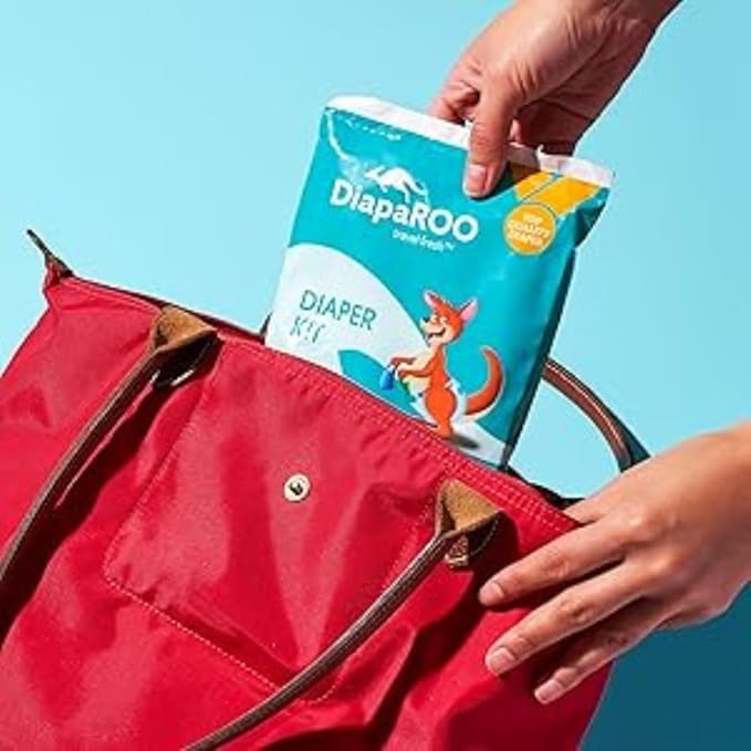 DiapaROO All-in-One Travel Diaper Changing Kit – 5-in-1 Kit Disposable Diaper, Wipes, Gloves & Disposal Bag – Pocket-Sized Emergency Kit for On-The-Go Parents – Compact Disposable Changing Size 3