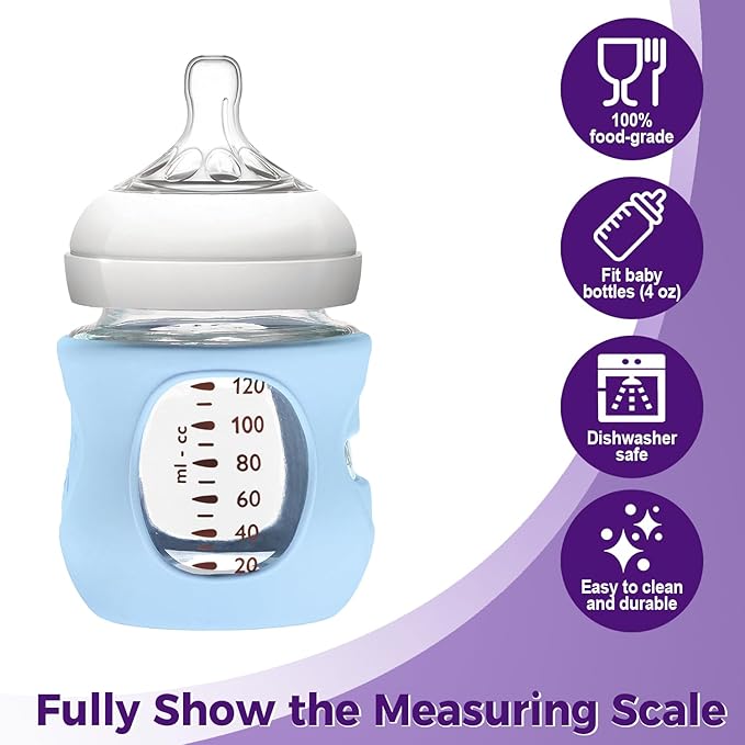 3 Pack Silicone Sleeve for Philips Avent Glass Bottle - Shatter Proof Natural Silicone Bottle Sleeve for Anti Colic Baby Bottles 8 oz & 4 oz - Anti Flow Sleeve for Infant Bottles