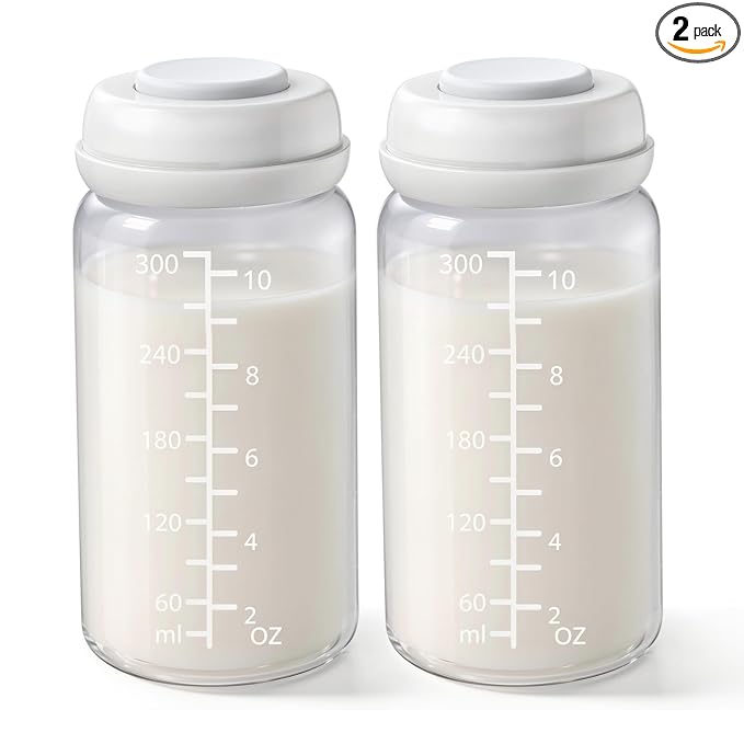 2PCS Breastmilk Storage Bottle for Momcozy 22oz Breast Milk Cooler, Wide Neck Breastmilk Collection Compatible with Spectra S1/S2/9 Plus/SG/Motif Luna, Certain Philips Avent Nipples, 10oz/300ml
