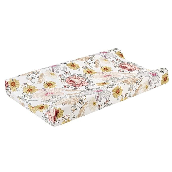Stretchy Changing Pad Cover – Ultra Soft Diaper Changing Pad Table Sheets for Girls Boys Pure Cotton Safe and Snug Cradle Sheets Machine Washable Fit 32"/34'' x 16"Pad (Flower)
