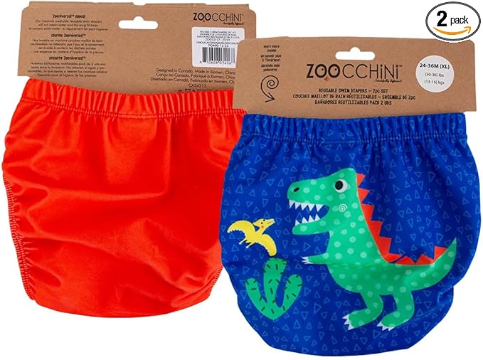 ZOOCCHINI Baby & Toddler Pack of 2 Reusable Swim Diapers – Waterproof with UPF 50+ Sun Protection, Chlorine & Salt Water Resistant, Leakproof Design, Medium 12-24 Months, Devin the Dinosaur