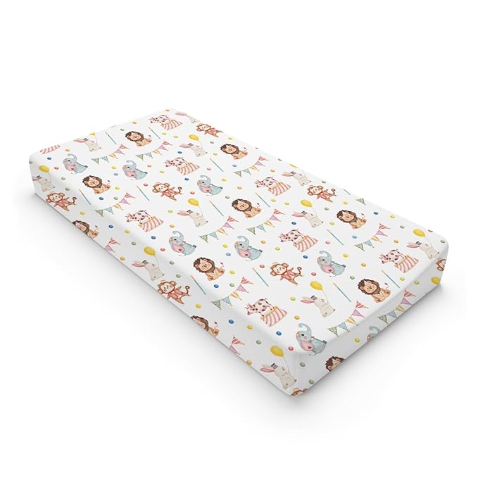 Watercolor Circus Animals Changing Pad Covers Cute Monkey Elephant Rabbit Pig Unisex Diaper Change Table Sheets for Boys Girls Soft Breathable Stretch Changing Mat Sheets Cover 32''x16''