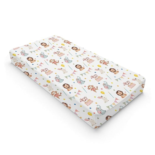 Watercolor Circus Animals Changing Pad Covers Cute Monkey Elephant Rabbit Pig Unisex Diaper Change Table Sheets for Boys Girls Soft Breathable Stretch Changing Mat Sheets Cover 32''x16''