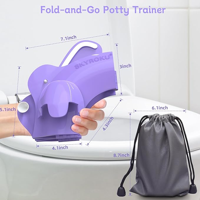 Foldable Travel Potty Seat for Toddler, Portable Toilet Training Seat for Kids on The Go, Fits Round & Oval Toilets with Non-Slip Base & Travel Bag for Car Airplane Essentials, Purple