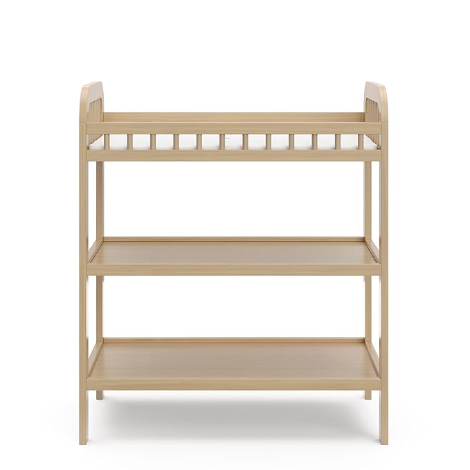 Storkcraft Pasadena Changing Table with Water-Resistant Changing Pad (Driftwood) - GREENGUARD Gold Certified, Includes Bonus Water-Resistant Changing Pad with Safety Strap, 2 Open Shelves