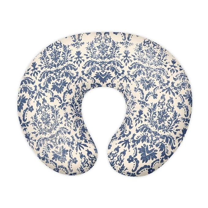 Blue Damask Floral Stretchy Nursing Pillow Covers Blue White Porcelain Floral Soft Snug Fits On Infant Nursing Pillow, Chinoiserie Pattern Newborn Feeding Pillow Case