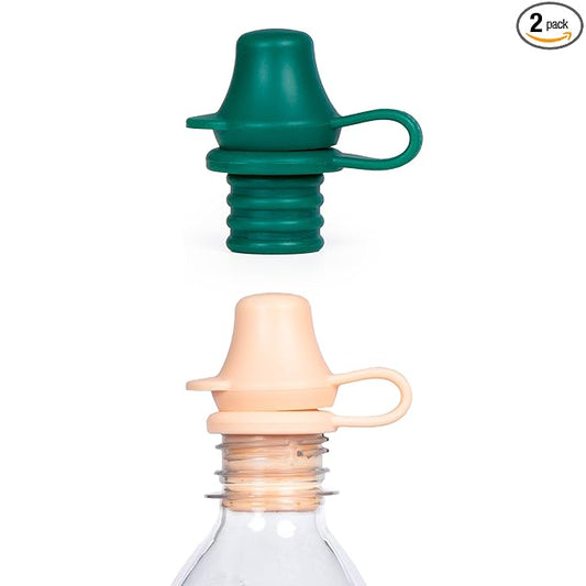 Kiddikap Original Water Bottle Topper for Toddlers – 100% Silicone Sippy Top Spout with Protective Cap makes the Bottle Top a Spill Proof Lid for Kids and Adults - 2 Pack - Pastel