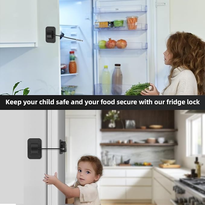 Ougourim Upgraded Combination Fridge Lock for Child Safety, Keyless Refrigerator & Freezer Lock with Code for Kids, Black