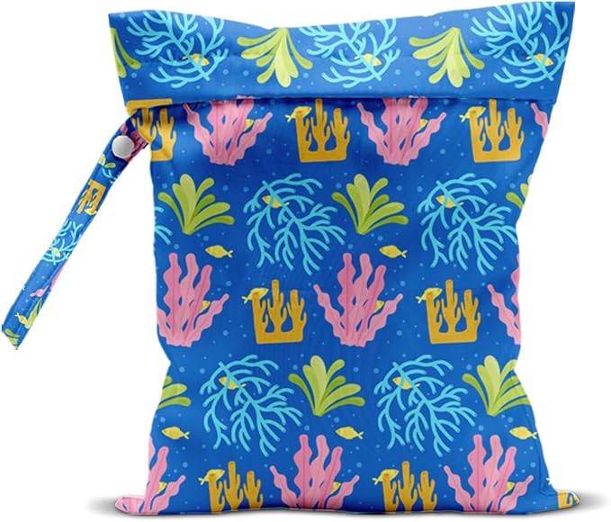 Wet Bag, Wet Dry Bag, Waterproof Swim Bags, Machine Washable Reusable Bags for Beach, Pool, Diapers, and Dirty Yoga Gym Clothes(Colorful Sea Anemone Coral Print
