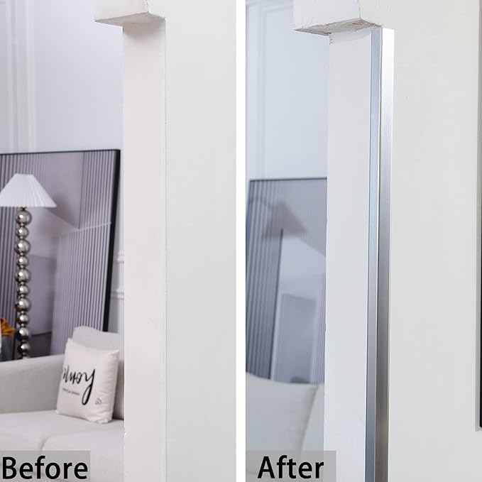 Trimold Matte Silver Aluminum Peel and Stick L Molding Corner Guards with 90° Angle for Wall Door Frame Cabinet Baseboard Protection and Decoration, 35.4in x 0.8in (3Pcs)