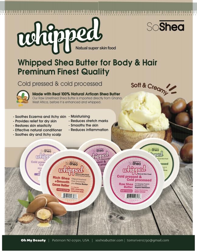 Whipped Shea Butter (Baby Powder) - Nourishes, Moisturizes & Renews | 100% African Pure Shea Butter | Cold-Pressed & Cold-Processed | No Dyes & Parabens | Vegan | 6.25oz / 177g