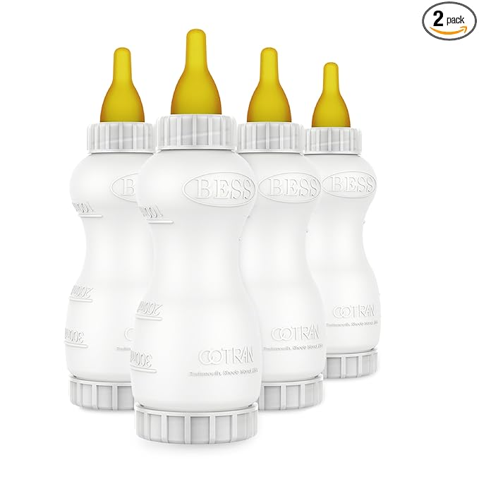 BESS Small Animal Nursing Bottle, No Leak Nipple with Insert, Wide Mouth Bottom Cap Easy Fill and Clean, Control Flow, Non-Collapsing (10oz, 4pk)