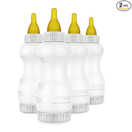 BESS Small Animal Nursing Bottle, No Leak Nipple with Insert, Wide Mouth Bottom Cap Easy Fill and Clean, Control Flow, Non-Collapsing (10oz, 4pk)