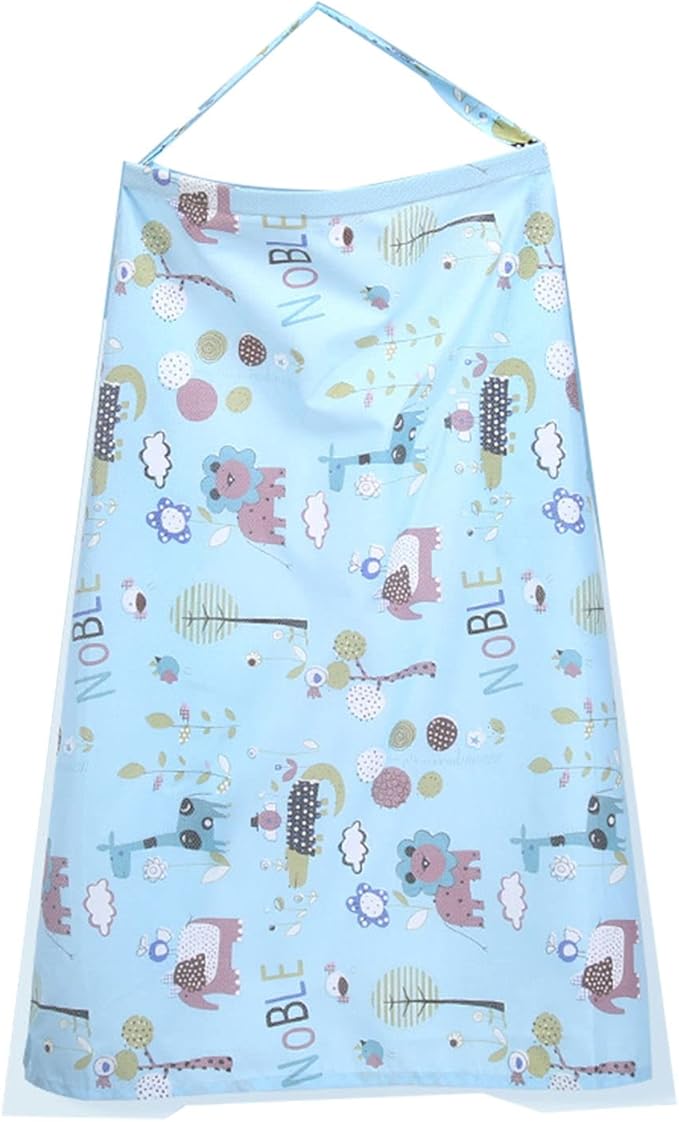 Garosa Breastfeed Nursing Cover Breathable Baby Nursing Coverage Blanket with Elastic Shoulder Straps Lightweight Breathable Cotton Feeding Cover (Blue)