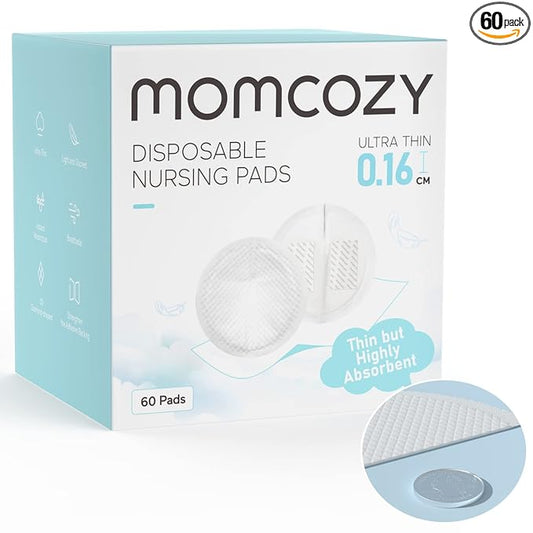 Momcozy Ultra-Thin Disposable Nursing Pads, Ultra-Absorbent and Breathable Portable Breast Pads for Mothers, Keep Dry Continuously, Make Breasts Light and Unburdened, Individually Packaged（60 Count）