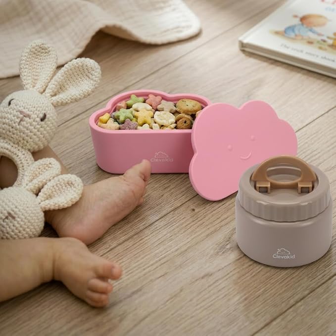 Silicone Snack & Fruits Container – Leakproof Durable and BPA-Free | for Daycare, Preschool, School, and Family Outings – Cloud design 150ML OZ (Pink candy)