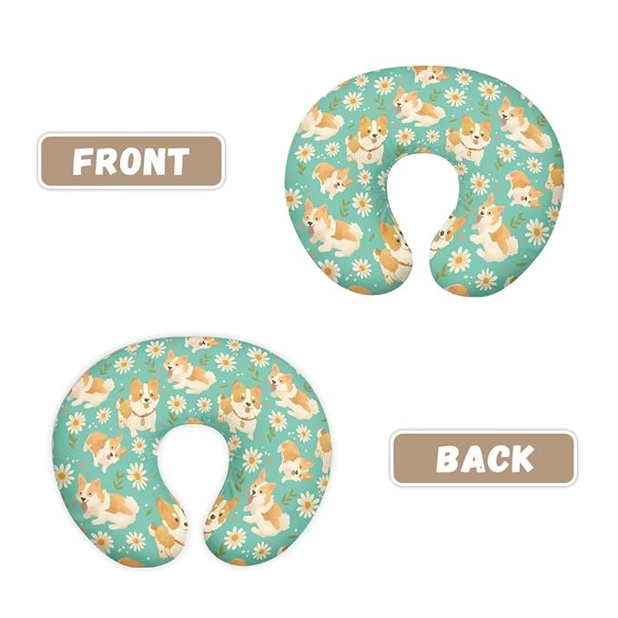 Jeiento Cute Welsh Corgi Dog Nursing Pillow Covers Daisy Flower Nursing Pillowcase for Mom,Newborn Zipper Slipcover for Breastfeeding Pillows Reversible Removable U-Shaped Pillow Case for Dog Lover