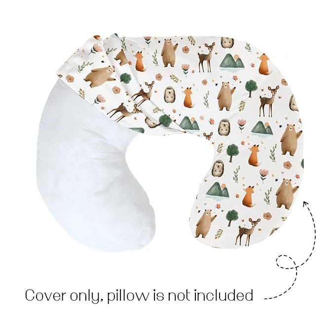 HawSkgFub Boho Animal Nursing Pillow Cover for Baby Boys Girls, Forest Bear Deer Fox Owl Breastfeeding Pillow Slipcover, Nursing Pillowcase for Newborn Infant, Cover Only
