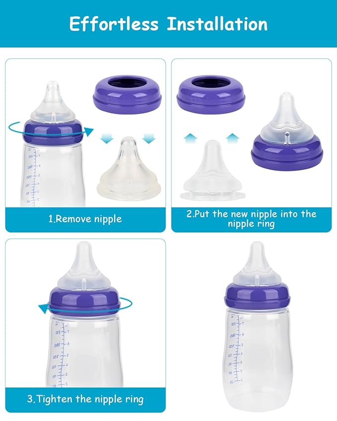 Silicone Nipple for Lansinoh Anti-Colic Baby Bottle, Medium Flow, Size M, 3m+, 6 Count