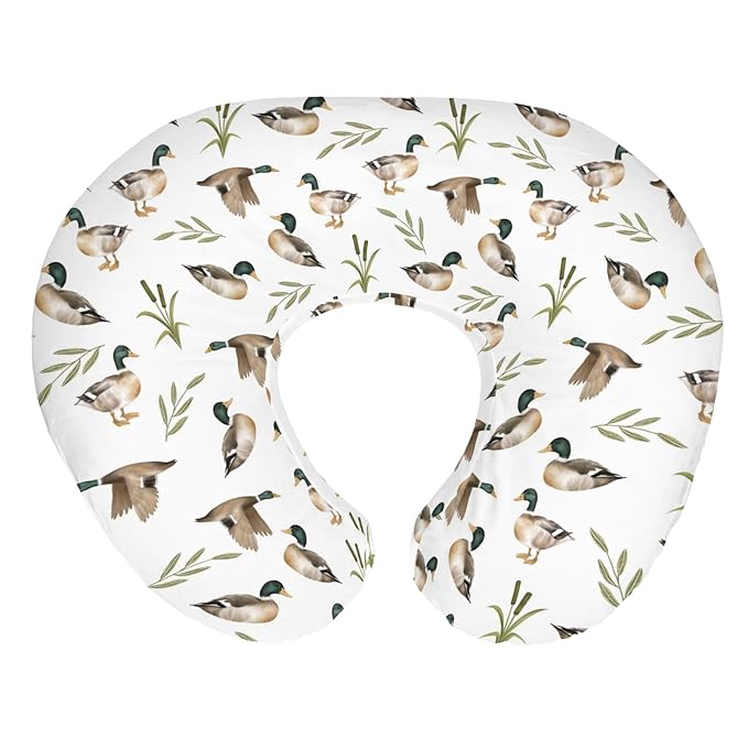 Mallard Duck Hunting Baby Nursing Pillow Covers for Boy Girl Wild Ducks Leaves Nursing Pillowcase for Breastfeeding Pillows Retro Hunting Animals Soft Stretchy Slipcovers for Newborn Infant