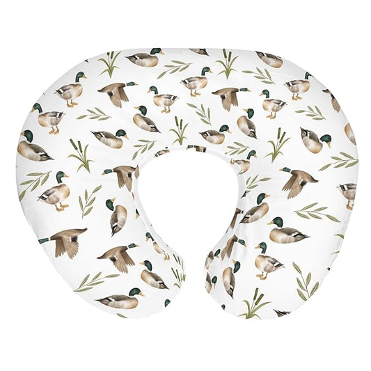 Mallard Duck Hunting Baby Nursing Pillow Covers for Boy Girl Wild Ducks Leaves Nursing Pillowcase for Breastfeeding Pillows Retro Hunting Animals Soft Stretchy Slipcovers for Newborn Infant