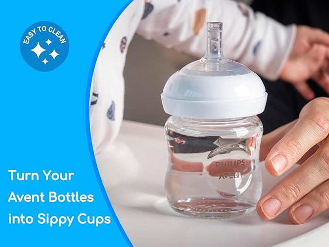 Sippy Straw Nipples for Philips Avent Natural Baby Bottles, My Grippy Spout Sippy Cup and Natural Trainer Sippy Cup, Food Grade Soft Silicone, Variable Flow, 9m+, 4-Pack