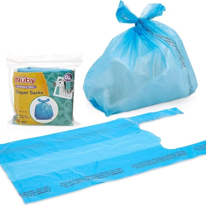 6 Munchkin A&H Diaper Pail Refill Rings, Each Holds up to 272 Newborn Diapers (6 Pack) + Nuby Diaper Sacks, 50 Count – Odor Control Disposal Bags
