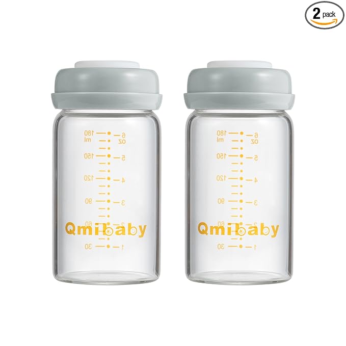 Glass Breastmilk Storage Bottles 180ml 6oz BPA-Free Leak-Proof Natural Baby Bottle for Breastmilk Storage Wide Neck Bottles with Screw Ring Sealing Disk Breastfeeding (Grey, 180ml-2Packs)