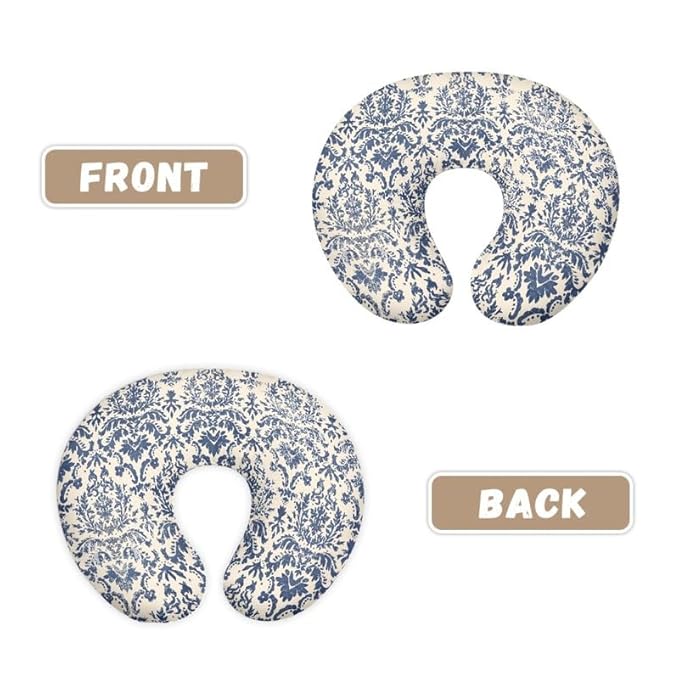 Blue Damask Floral Stretchy Nursing Pillow Covers Blue White Porcelain Floral Soft Snug Fits On Infant Nursing Pillow, Chinoiserie Pattern Newborn Feeding Pillow Case