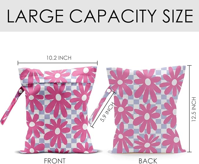 Wet Bag for Swimsuit Pool Travel Baby Cloth Diapers Dirty Yoga Gym Clothes Beach Bags Summer Gifts for Women Men Beach Vacation Essentials Flower Checker Waterproof Wet Dry Bag Travel Laundry Bags