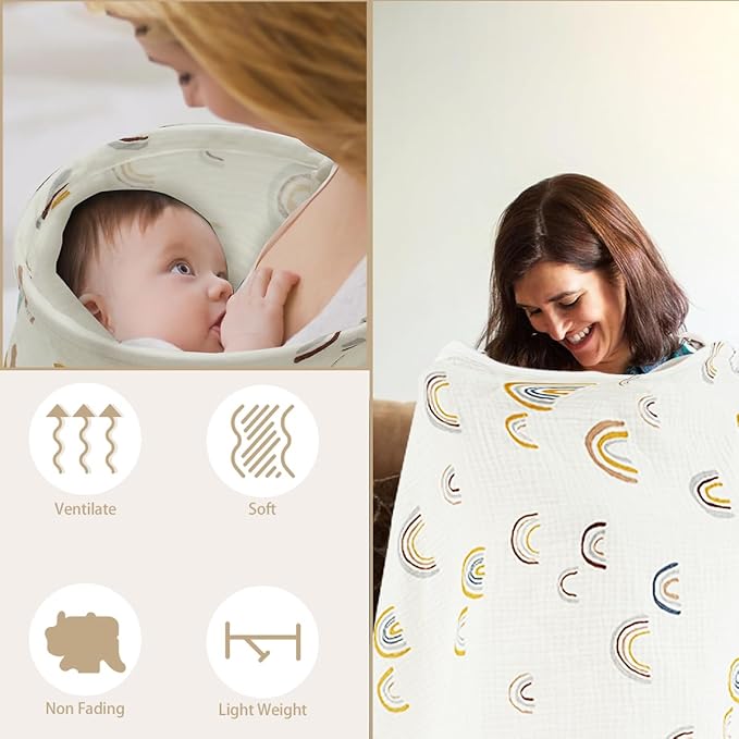 Nursing Cover Breathable Privacy Breastfeeding Cover Soft Comfortable Cotton Breastfeeding Cover Lightweight Portable Nursing Cover Multipurpose Nursing Apron for Mom 100x65cm ZHAZHAMO