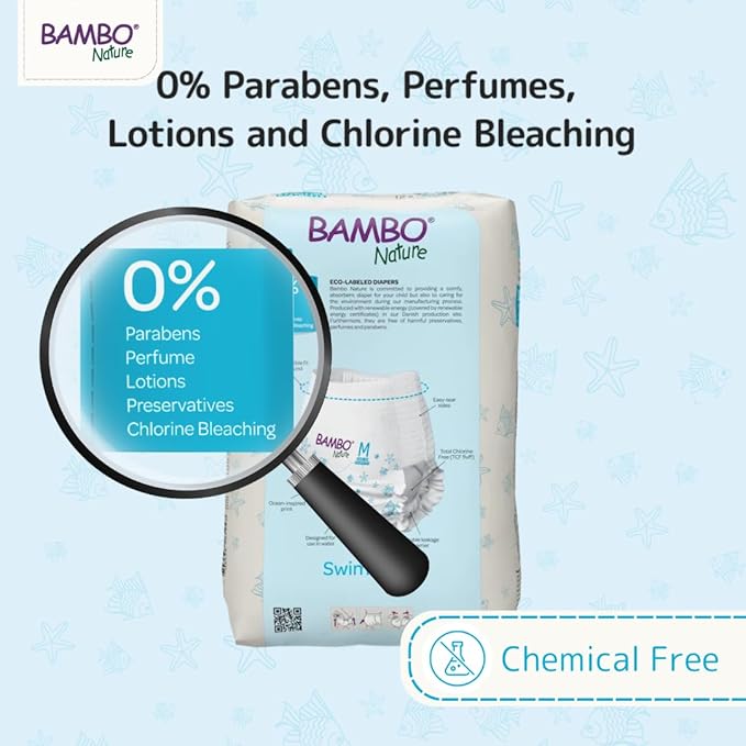 Bambo Nature Hypoallergenic Swim Pants, Eco-Labeled Swim Diapers, Double Leak Barriers - Medium (120 Count)