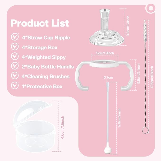 Straw Cup Conversion Kit for Dr. Brown's Narrow and Narrow Glass Baby Bottles, Weighted Sippy Cup Transition Kit with Handles for Kids, [Variable Flow] [Spill-Proof] [BPA-Free], 6m+