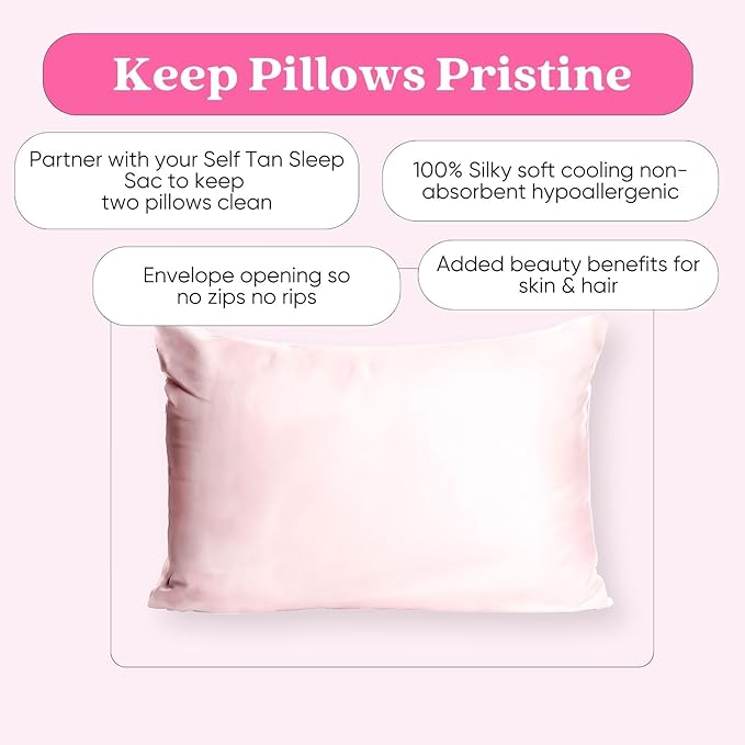 Tan Fan Self Tan Pillowcase - 100% Silky Soft Satin Pillow Case To Protect from Self Tanner Stains - Cooling Cover w Envelope Closure - Great For Hair and Skin - Fits Standard Size Pillows - Baby Pink