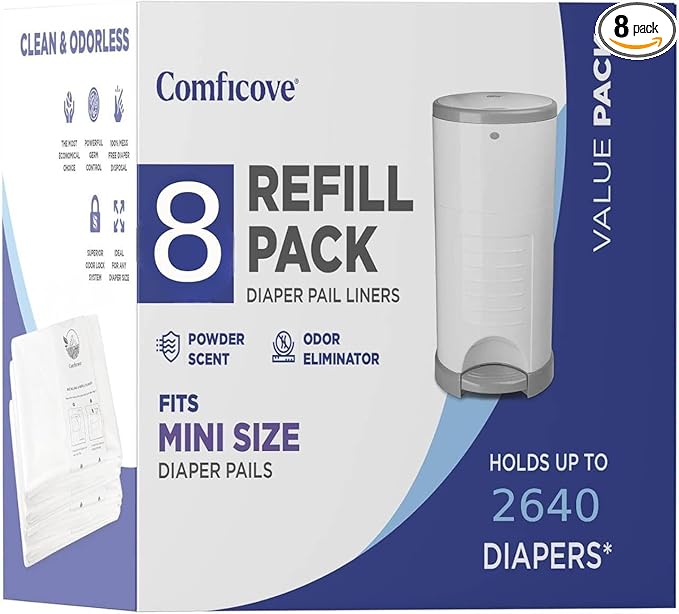Comficove Refills Compatible with DEKOR MINI Diaper Pails (1 Count (Pack of 8))