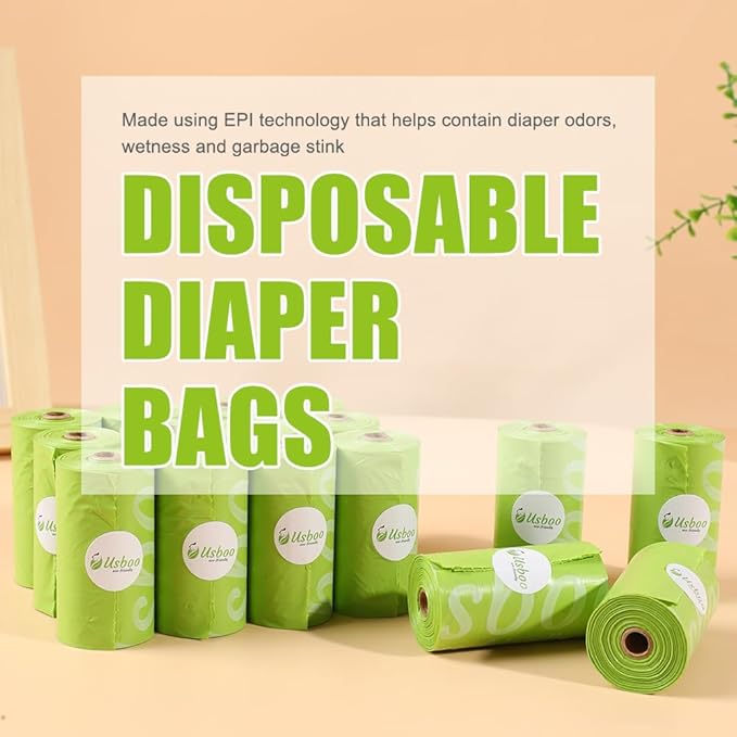 Diaper Bags Disposable for Baby, 16 Refill Rolls/240 Bags OXO-Biodegradable Waste Bags,Dirty Disposable Diaper Bags,Diaper Trash Bags,Green