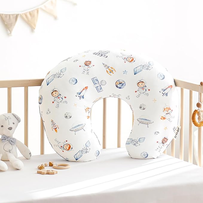 GRSSDER Reversible Nursing Pillow Cover, Ultra Soft Stretchy Minky Removable Nursing Covers Fitted for Breastfeeding Pillows Snug and Safe, Space