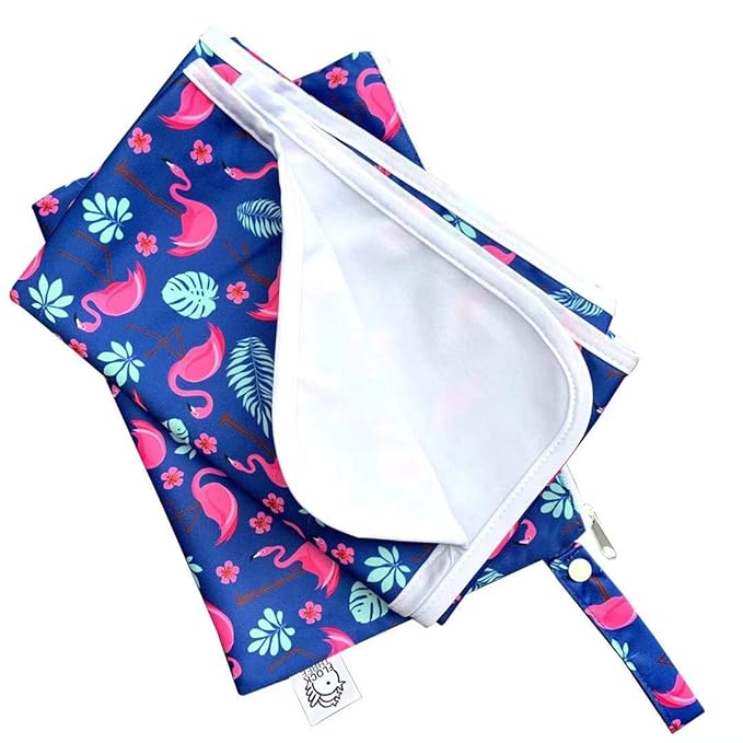 Flockthree Waterproof Baby Diaper Changing Pad with Storage Bag (28.7" X 19.7") Washable Wipeable Reusable Leak Proof Diaper Travel Mat Station Changing Mattress Liner Cribs Bed Cover, Flamingos