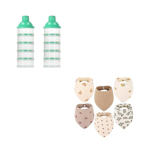 Accmor 2pcs Formula Dispenser+ 10 pcs Muslin Baby Bandana Drool Bibs Set