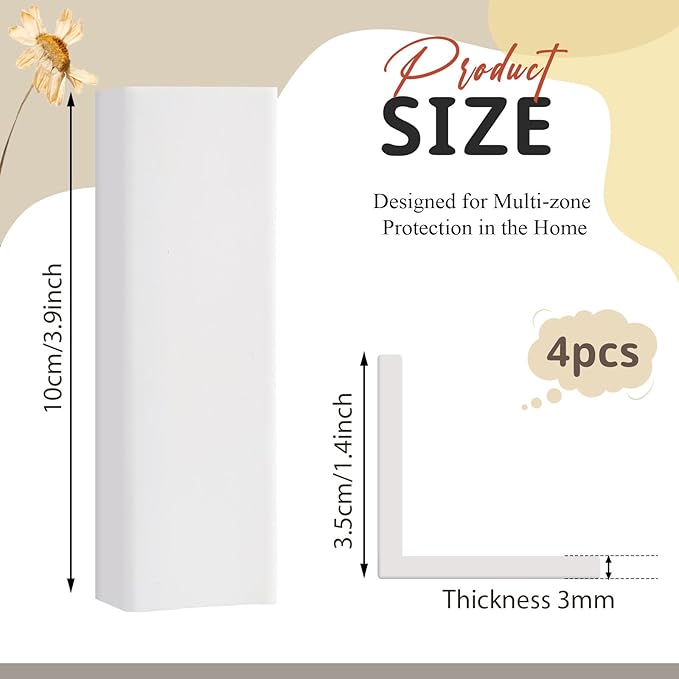 Pangda Baseboard Corners Blocks Self Adhesive Rubber Safety Corner Protectors Proofing Edge Guard Corner Cushion for Wall Furniture Edge(White,4 Pcs)
