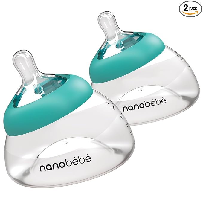 Nanobebe Breastmilk Bottle, Breastfeeding Newborn Breast Like, Anti Colic, Perfect Latch, Preserves Breast Milk nutrients, Twin-Pack Teal
