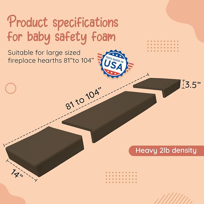 Soft Seat Edge Cushion Fireplace Hearth Guard Bumper Pad Child Proof Padding (Large, Brown-fits Width from-81-104")